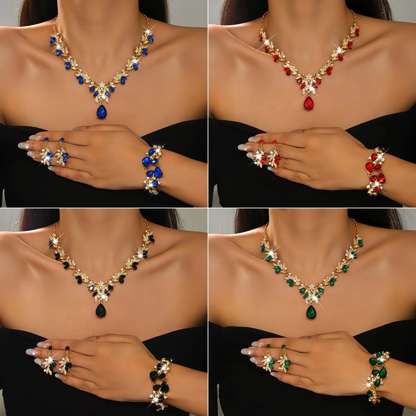 š„šāØConjunto de joias de alta qualidade com pendentes em forma de gota, banhados a ouro (trĆŖs peƧas): Colar + Pulseira + Brincos