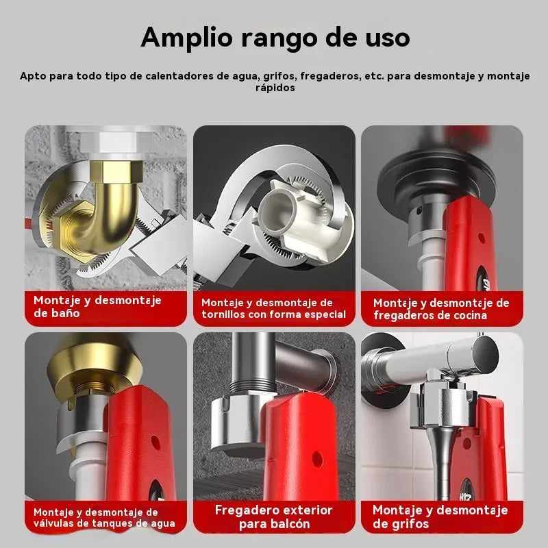 Chave multifuncional ajustável em liga de alumínio para casa de banho, chave para mangueira de torneira e chave para lavatório.