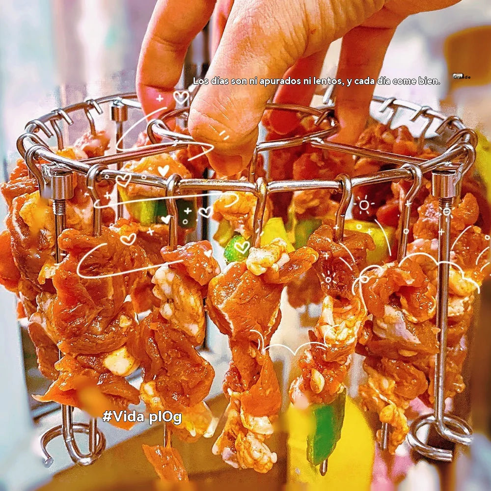 Grelha em aço inoxidável 304 com 24 espetos para forno de fritadeira a ar.