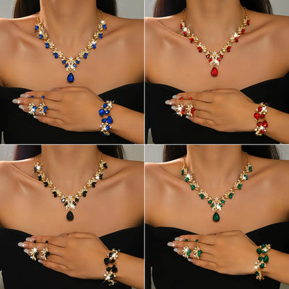 🔥💎✨Conjunto de joias de alta qualidade com pendentes em forma de gota, banhados a ouro (três peças): Colar + Pulseira + Brincos