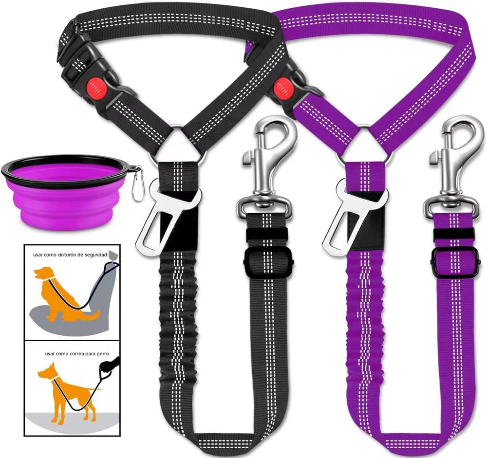 🐶🐕【2 peças 28,4 euros】 Cinto de segurança e trela para passear cães (2 em 1)