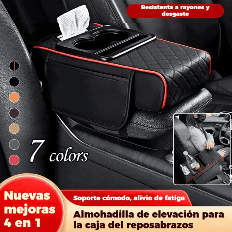 🚗Apoio de braço universal 4 em 1 em pele para automóvel ✅ Suporte para lenços embutido ✅ Suporte para copos