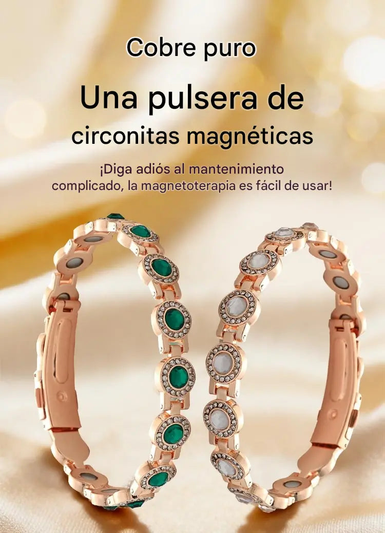 ✨Pulseira magnética de liga metálica elegante e luxuosa, pulseira magnética de zircónias cúbicas em cobre puro