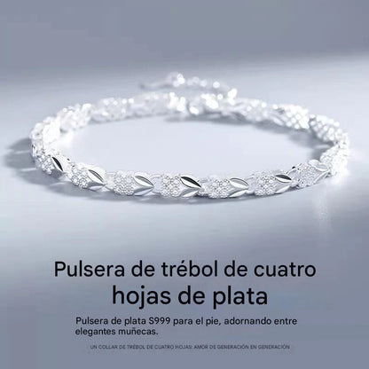 😀👉💖🍀Adoro a nova pulseira da moda em prata 925 com trevo de quatro folhas para mulher
