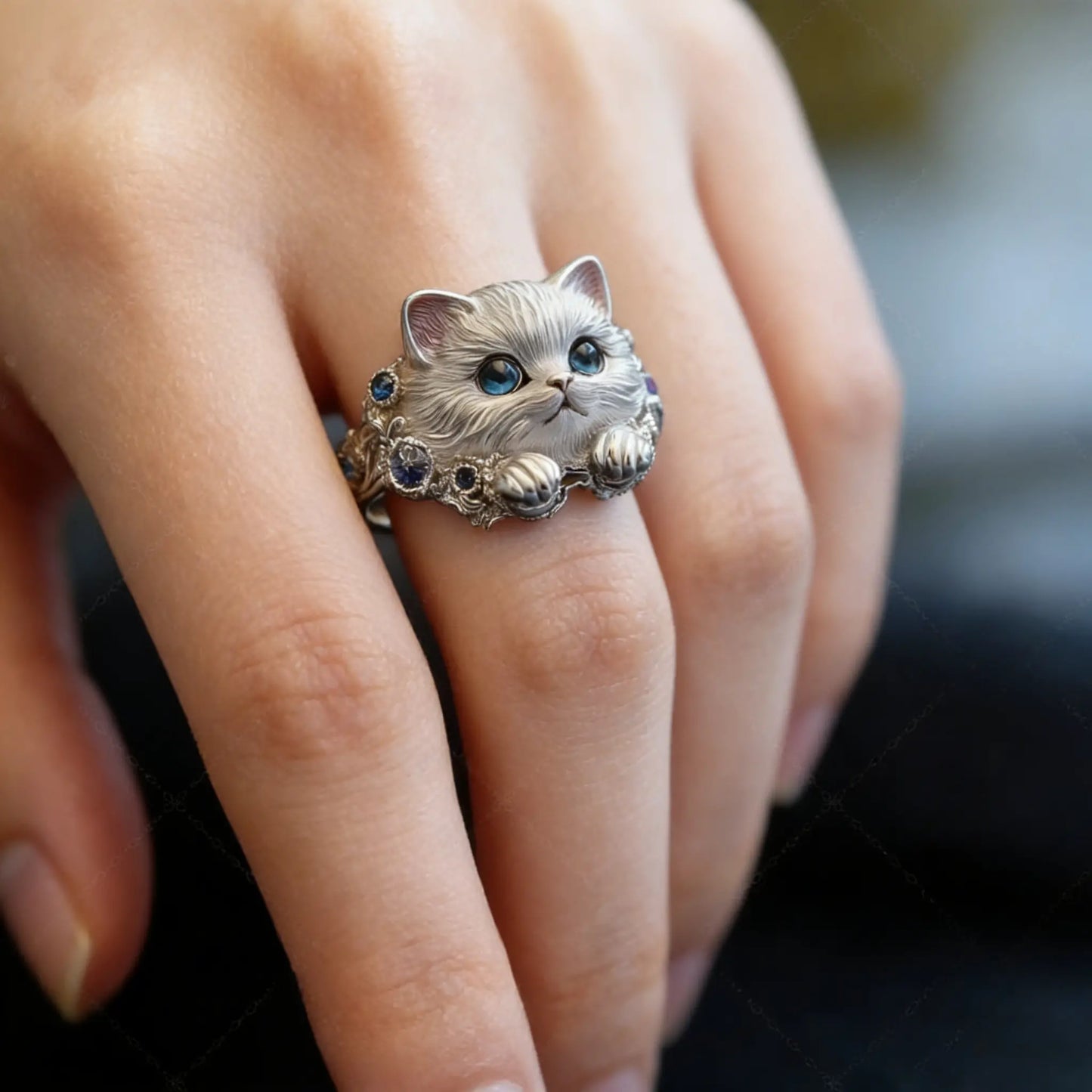 🎁😍🎁😍Dois artigos por apenas 29 euros: um anel de gatinho simples e elegante em prata de lei 925 com incrustações de diamantes.