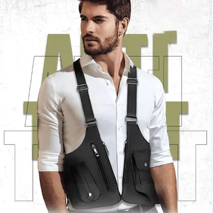 🔥Ofertas imbatíveis em 2026!🔥Bolsa a tiracolo de camada dupla para homem com vários bolsos，Resistente a riscos e ao desgaste.