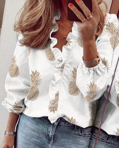 🌿✨ Blusa de Mulher – Primavera/Verão, Manga Longa, Design com Folhos, Elegante e Leve 📦