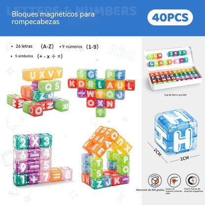 📢📢35% de desconto por tempo limitado! 【40 peças de montar + caixa organizadora】⏰Blocos de montar magnéticos com letras e números para crianças