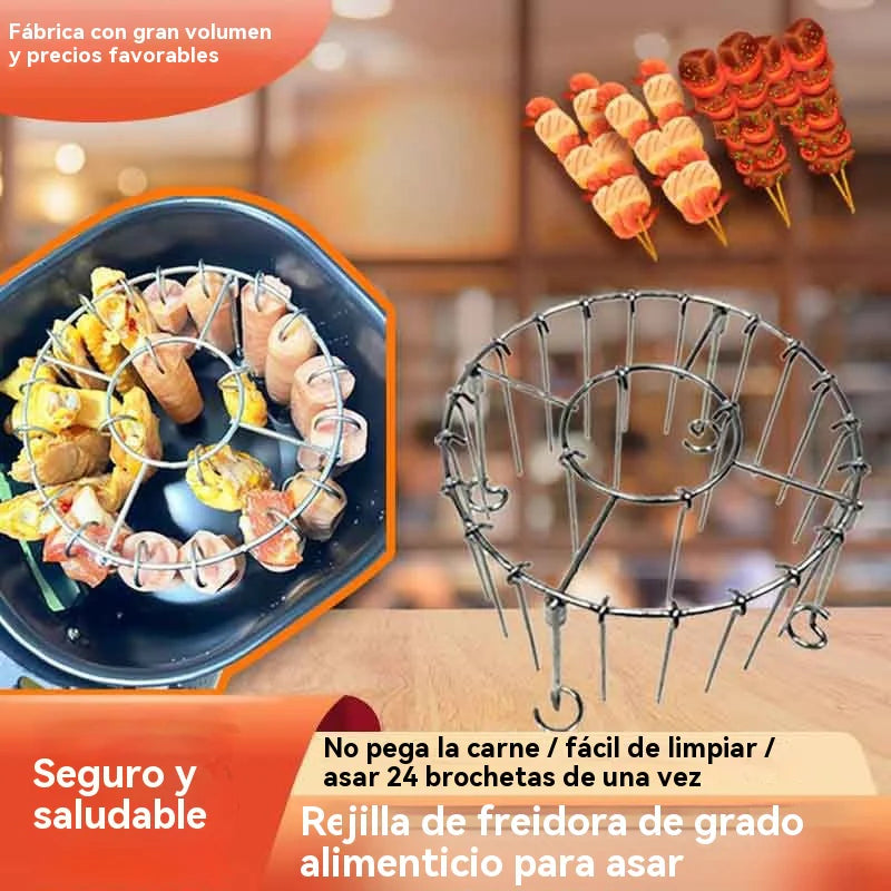 Grelha em aço inoxidável 304 com 24 espetos para forno de fritadeira a ar.