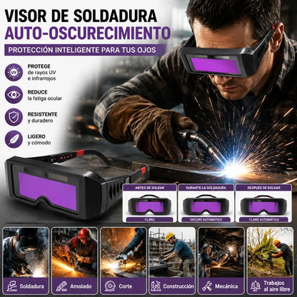 Óculos de proteção para soldadura anti-arco elétrico, com lentes que mudam de cor consoante a luminosidade.