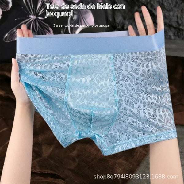🔥10 itens🔥【L-4XL】Cueca de malha de seda gelada para homem, tamanhos grandes, respirável. - 【55-100kg】