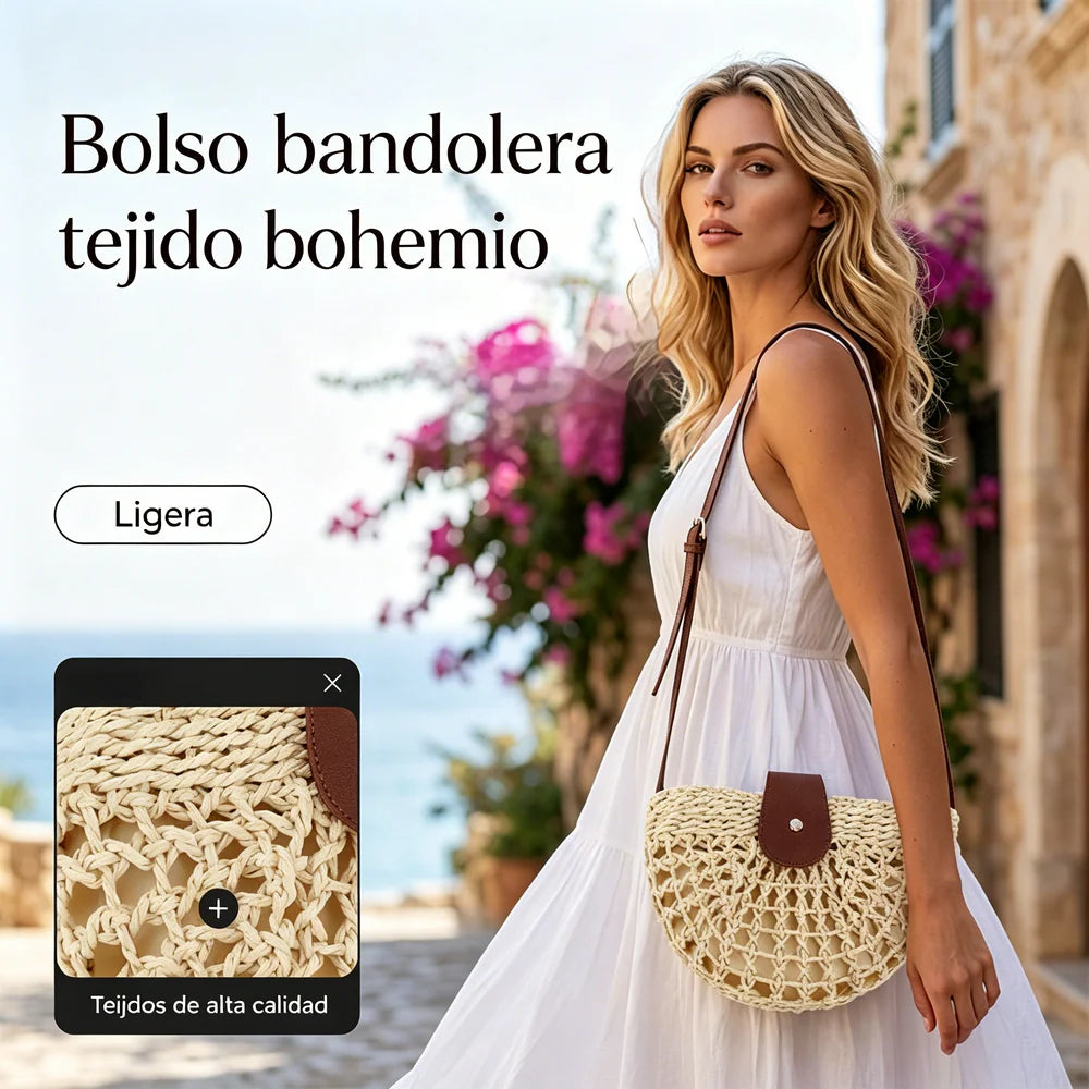 👜 OFERTA LIMITADA 35% DESCONTO! ✨ Bolsa a tiracolo artesanal em estilo boho, com alça ajustável e design super leve ✨