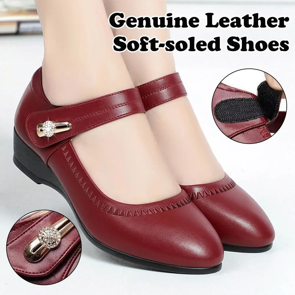 🏆👡【Tamanhos 35-41】Sapatos em pele macia com sola macia e salto plataforma antiderrapante para mães