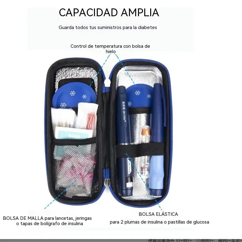 Estojo térmico para insulina com visor de temperatura.