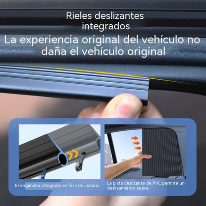 [Conjunto de 4 peças] Cortina de proteção solar para janela de automóvel com calha deslizante e isolamento térmico