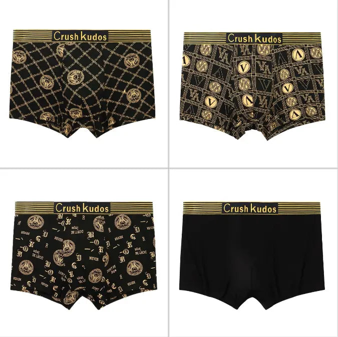 🔥【Compre 4 e Leve 4 Grátis】🚹✅💥【40-140 kg】Cueca respirável para homem em seda gelada, sem costuras e confortável, tamanhos grandes, estampado moderno
