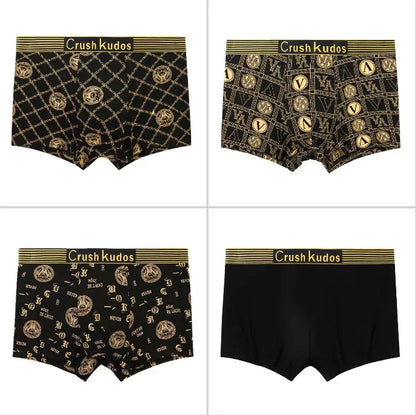 🔥【Compre 4 e Leve 4 Grátis】🚹✅💥【40-140 kg】Cueca respirável para homem em seda gelada, sem costuras e confortável, tamanhos grandes, estampado moderno