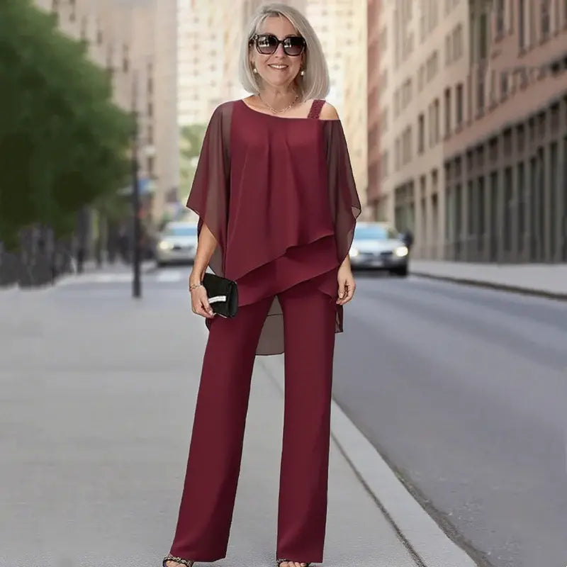 ⏳Oferta por tempo limitado⏰【50-120KG】👚👖Conjunto de duas peças para mulher, modelo ombro a ombro, confortável para a pele✅【Top + Calças】