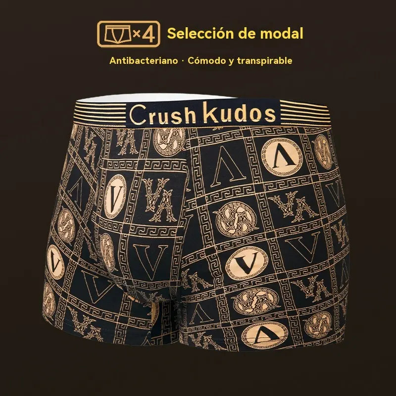 🔥【Compre 4 e Leve 4 Grátis】🚹✅💥【40-140 kg】Cueca respirável para homem em seda gelada, sem costuras e confortável, tamanhos grandes, estampado moderno
