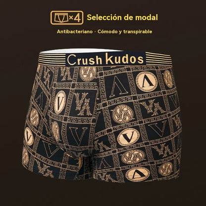 🔥【Compre 4 e Leve 4 Grátis】🚹✅💥【40-140 kg】Cueca respirável para homem em seda gelada, sem costuras e confortável, tamanhos grandes, estampado moderno