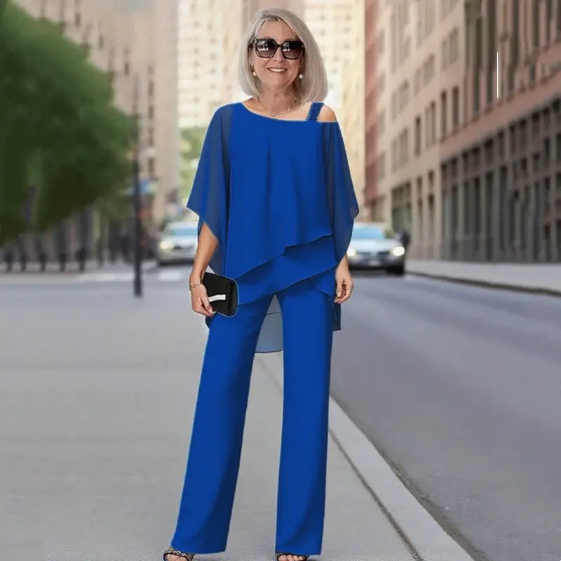 ⏳Oferta por tempo limitado⏰【50-120KG】👚👖Conjunto de duas peças para mulher, modelo ombro a ombro, confortável para a pele✅【Top + Calças】