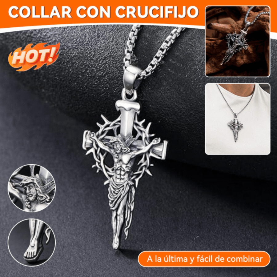 🔥Colar com Pingente de Cruz e Halo de Espinhos
