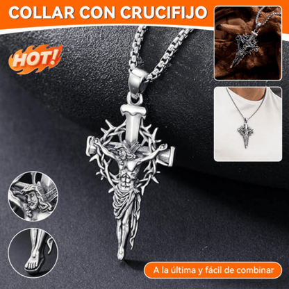 🔥Colar com Pingente de Cruz e Halo de Espinhos