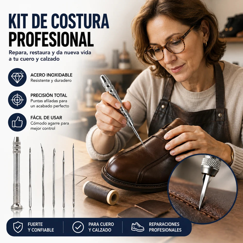 🧵👞 Conjunto de agulhas de costura intercambiáveis 5 em 1 – Kit de ferramentas profissional para reparação de calçado e artesanato em pele 🛠️✨