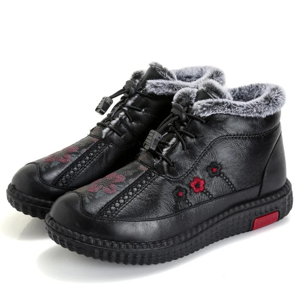 🔥【Tamanhos 35-40】Botas de senhora em pele genuína, forradas com pelúcia, quentes e antiderrapantes.
