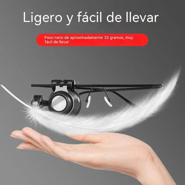 💡👓Óculos de reparação montados na cabeça com luzes LED, oferecendo uma ampliação de alta definição de 20x.