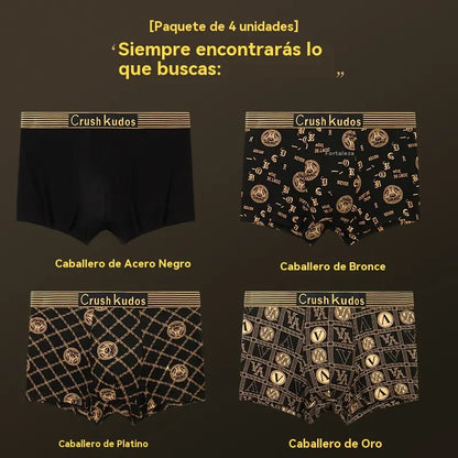 🔥【Compre 4 e Leve 4 Grátis】🚹✅💥【40-140 kg】Cueca respirável para homem em seda gelada, sem costuras e confortável, tamanhos grandes, estampado moderno