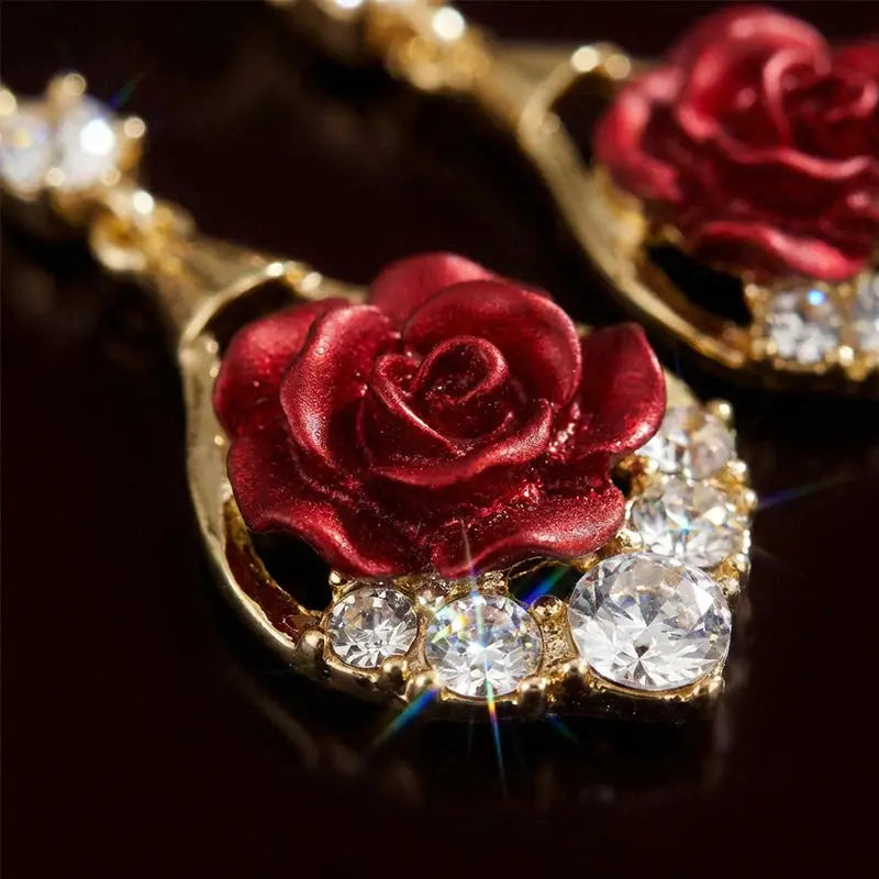 🌹✨【Conjunto de 4 peças】Brincos de rosa luxuosos e elegantes com cravação de diamantes