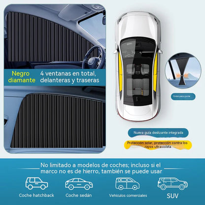 [Conjunto de 4 peças] Cortina de proteção solar para janela de automóvel com calha deslizante e isolamento térmico