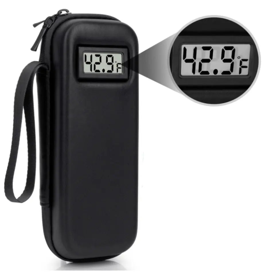 Estojo térmico para insulina com visor de temperatura.