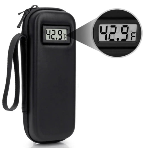 Estojo térmico para insulina com visor de temperatura.