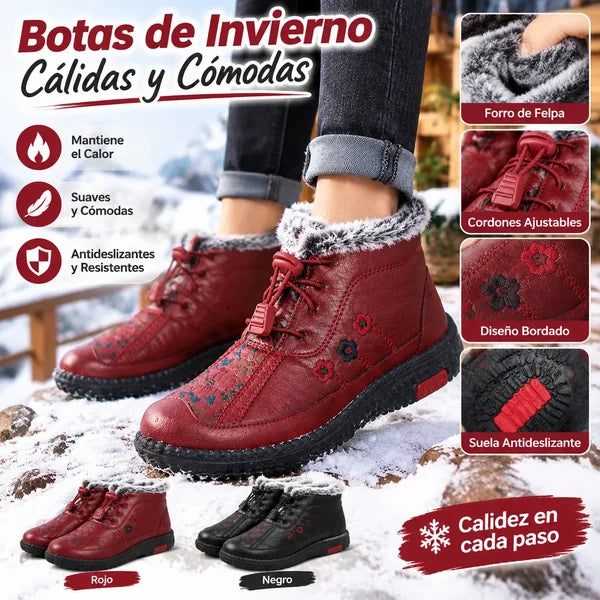 🔥【Tamanhos 35-40】Botas de senhora em pele genuína, forradas com pelúcia, quentes e antiderrapantes.