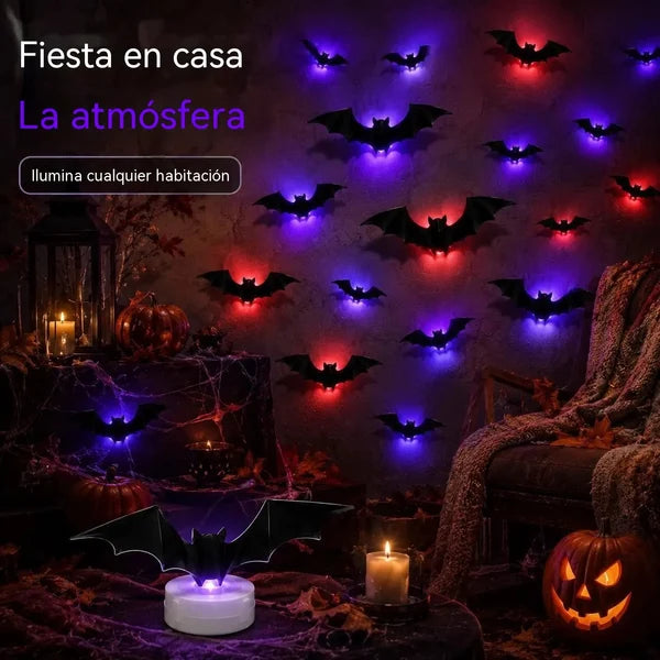 【12 peças】Decoração de parede de morcego com luzes LED 3D
