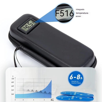 Estojo térmico para insulina com visor de temperatura.