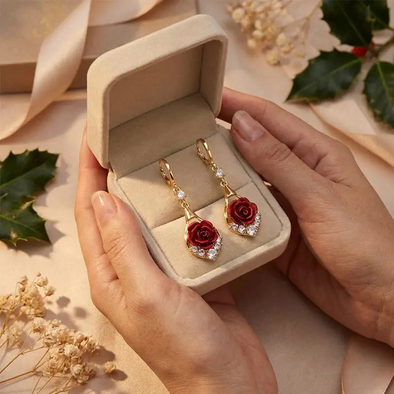 🌹✨【Conjunto de 4 peças】Brincos de rosa luxuosos e elegantes com cravação de diamantes