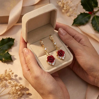 🌹✨【Conjunto de 4 peças】Brincos de rosa luxuosos e elegantes com cravação de diamantes