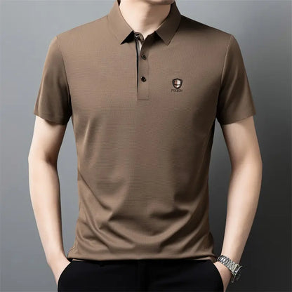 【M-4XL】Nova Camisola Polo Casual de Manga Curta com Lapela em Seda Gelo, Coleção Verão 2026