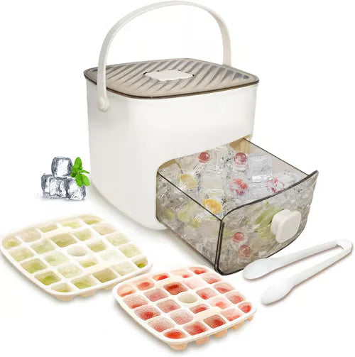 🥤🧊 35% de desconto! Máquina de gelo com função de armazenamento: produz 48 cubos de cada vez, tampa à prova de fugas. Empilhável, poupa espaço. Inclui pá de gelo e pinça 🏖️✅