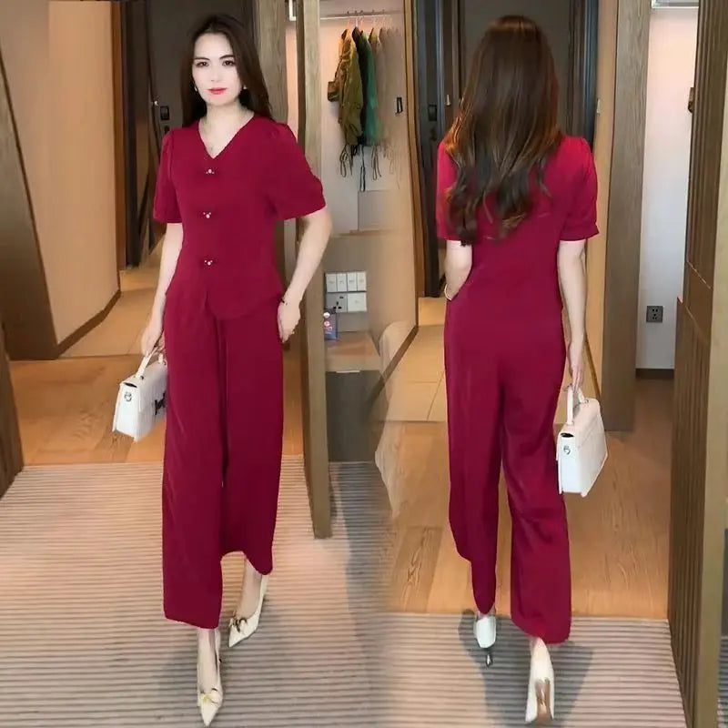 🌸【Top + Calça Pantacourt】Conjunto Casual e Moderno