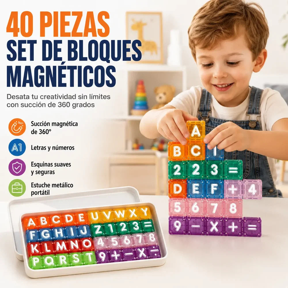 📢📢35% de desconto por tempo limitado! 【40 peças de montar + caixa organizadora】⏰Blocos de montar magnéticos com letras e números para crianças