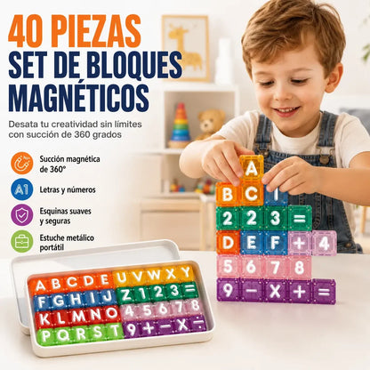 📢📢35% de desconto por tempo limitado! 【40 peças de montar + caixa organizadora】⏰Blocos de montar magnéticos com letras e números para crianças