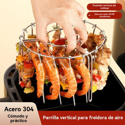Grelha em aço inoxidável 304 com 24 espetos para forno de fritadeira a ar.