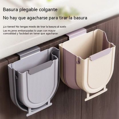 🗑️🚪Papeleira de cozinha dobrável para pendurar, ideal para portas de armários domésticos.