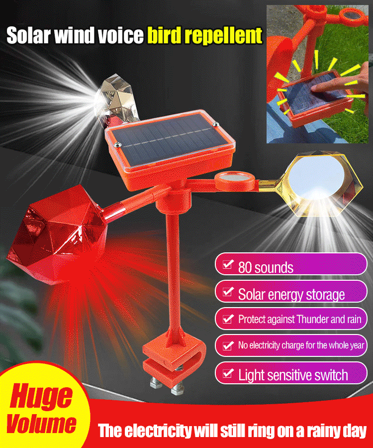 【NOVO】Repelente de pássaros recentemente atualizado com voz ajustável e vento solar.