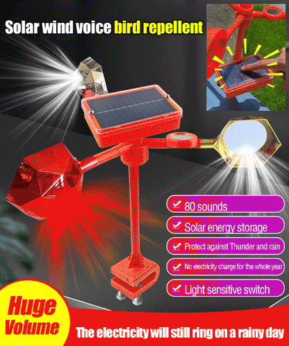 【NOVO】Repelente de pássaros recentemente atualizado com voz ajustável e vento solar.
