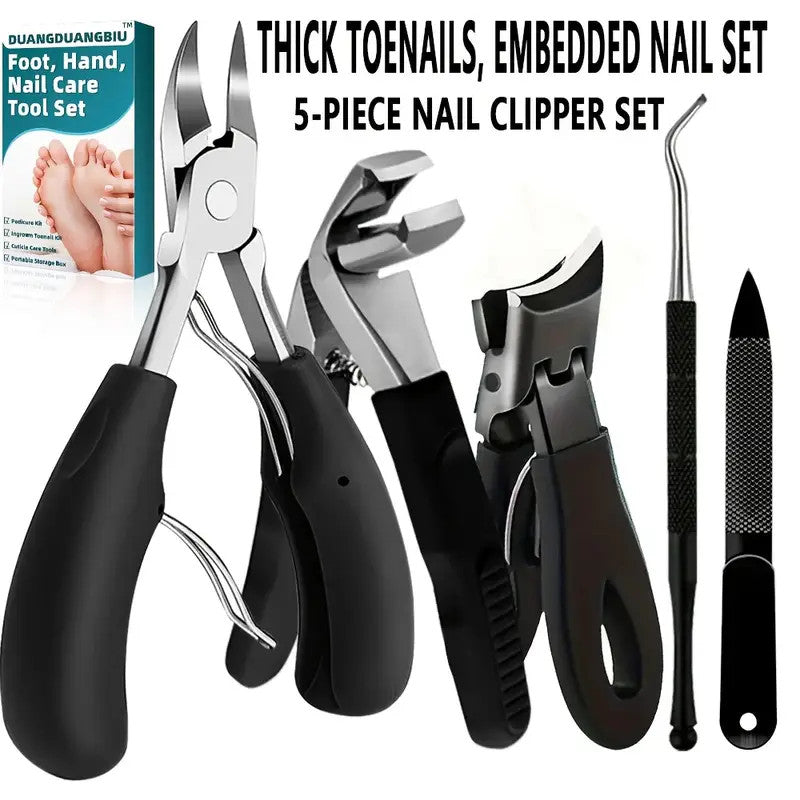 Conjunto de 5 peças em aço inoxidável para o cuidado de unhas encravadas e grossas.